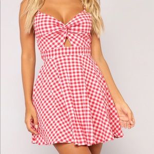 White and red checkered skater dress size M